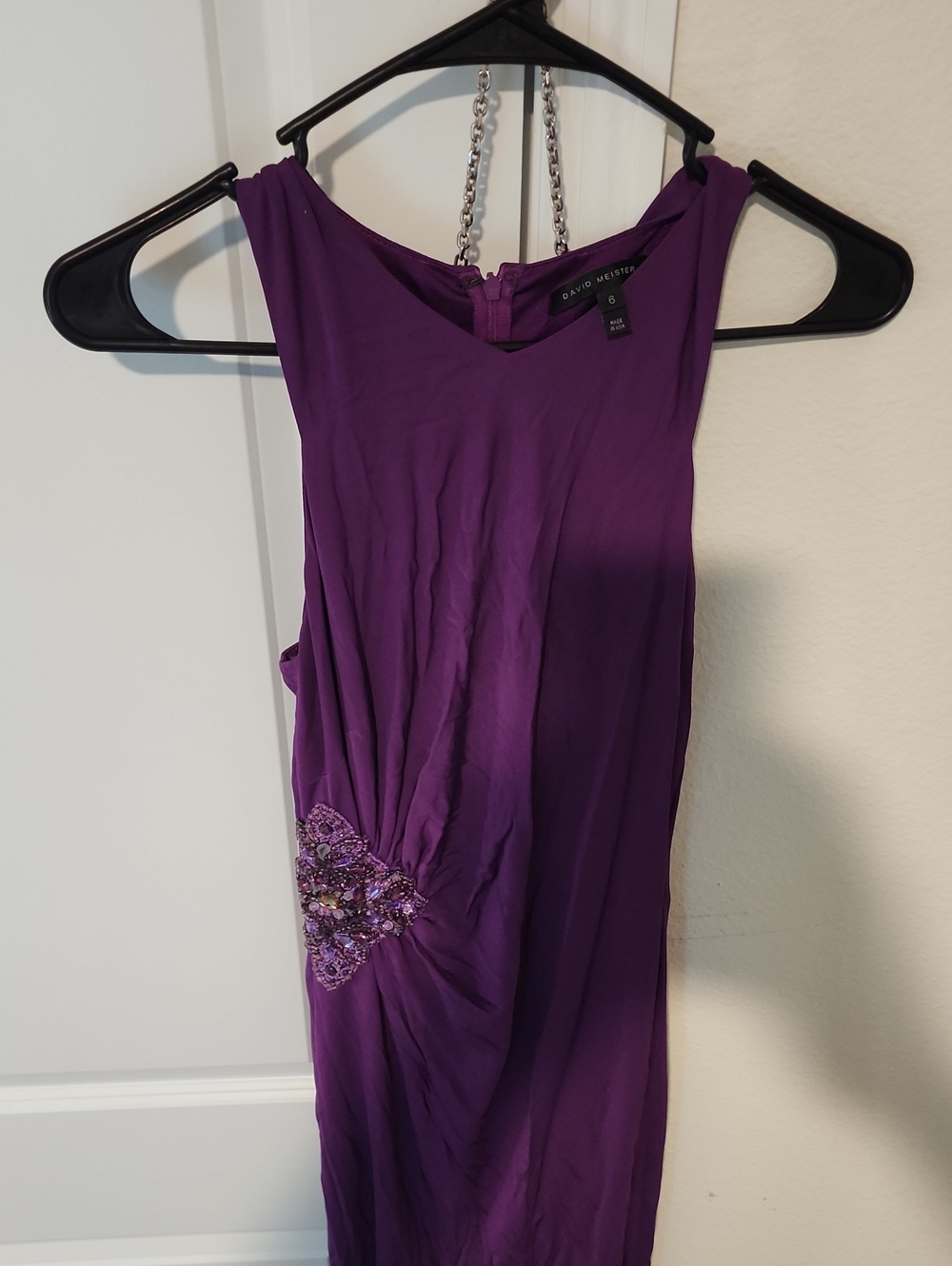 David Meister Purple Embellished Sleeveless Maxi Drees